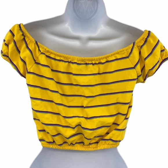 Good Luck Gem Striped Off Shoulder Gold Yellow Crop Top Size Medium New with Tag - Picture 8 of 11